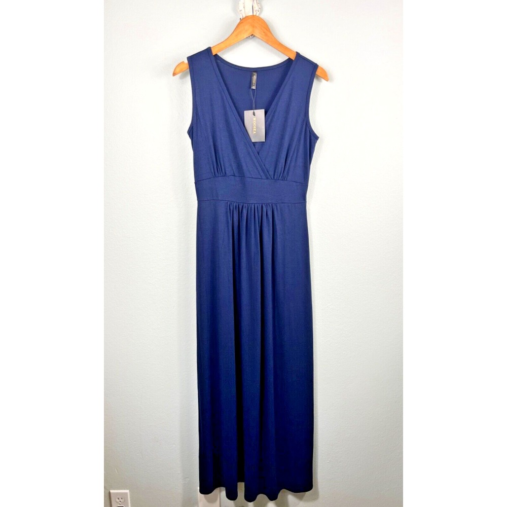WOOSEA Woman's Sleeveless Blue V-Neck Loose‎ Long Maxi-Dress Casual Size Medium